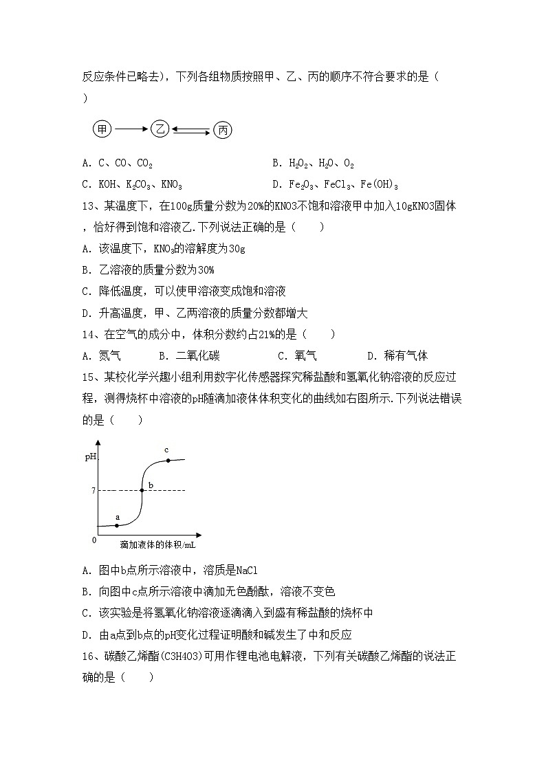 部编人教版九年级化学上册期中试卷（精品）第3页