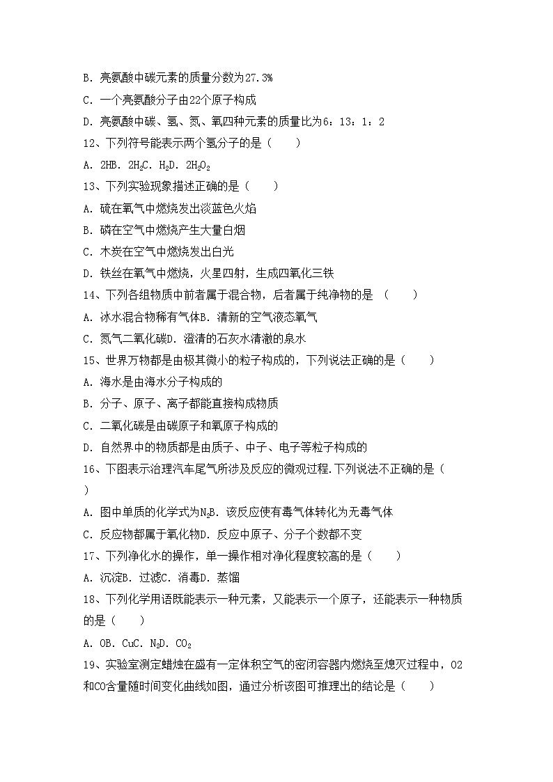 鲁教版八年级化学(上册)期中试卷及答案（审定版）第3页