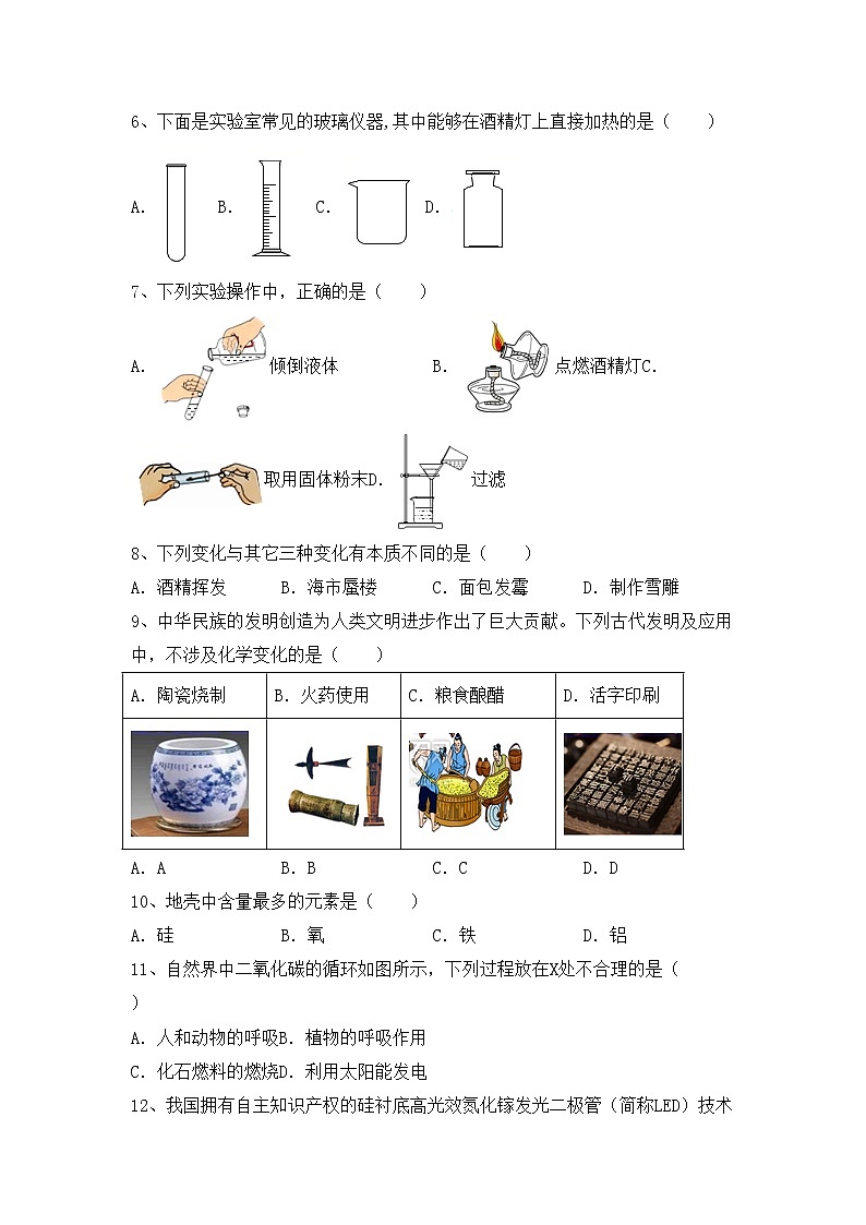 鲁教版八年级化学上册期中测试卷【带答案】第2页
