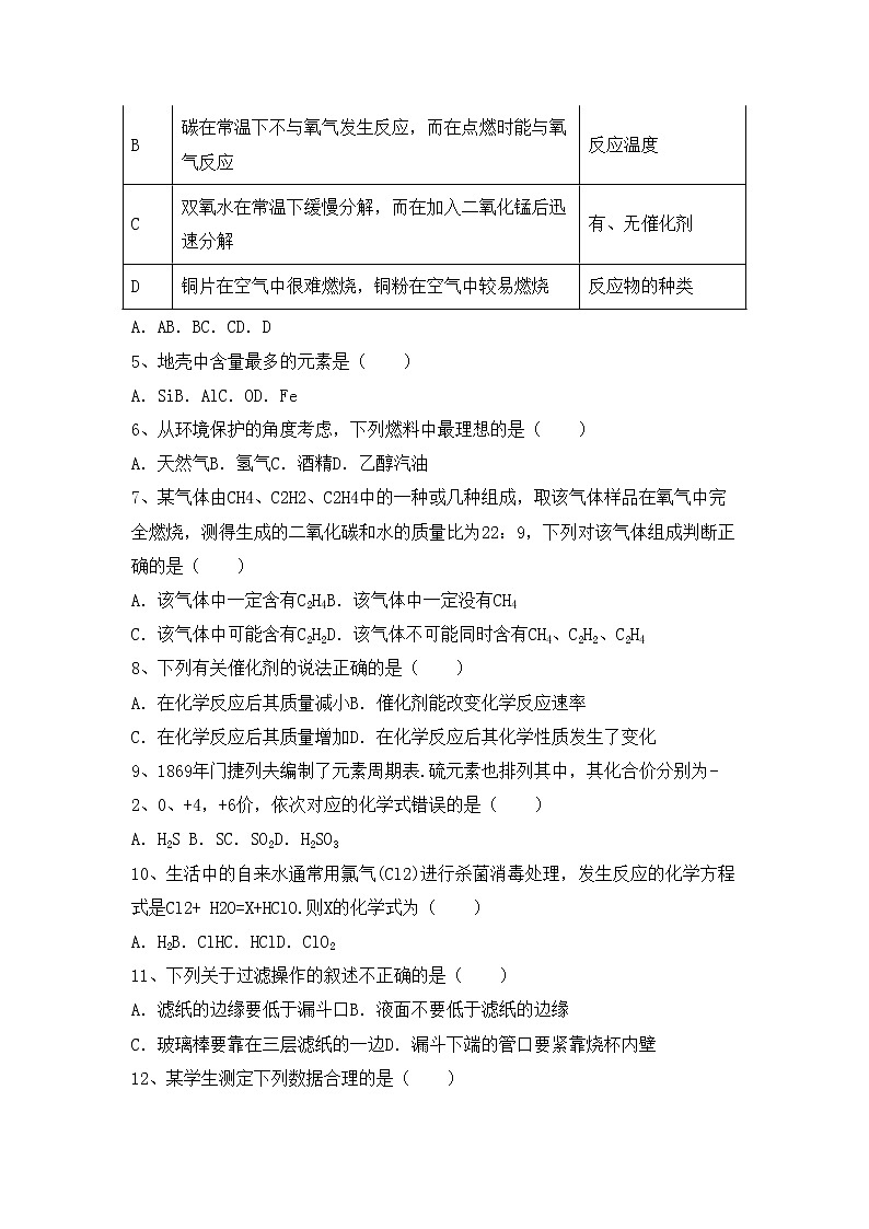 鲁教版八年级化学上册期中测试卷及答案【A4打印版】第2页
