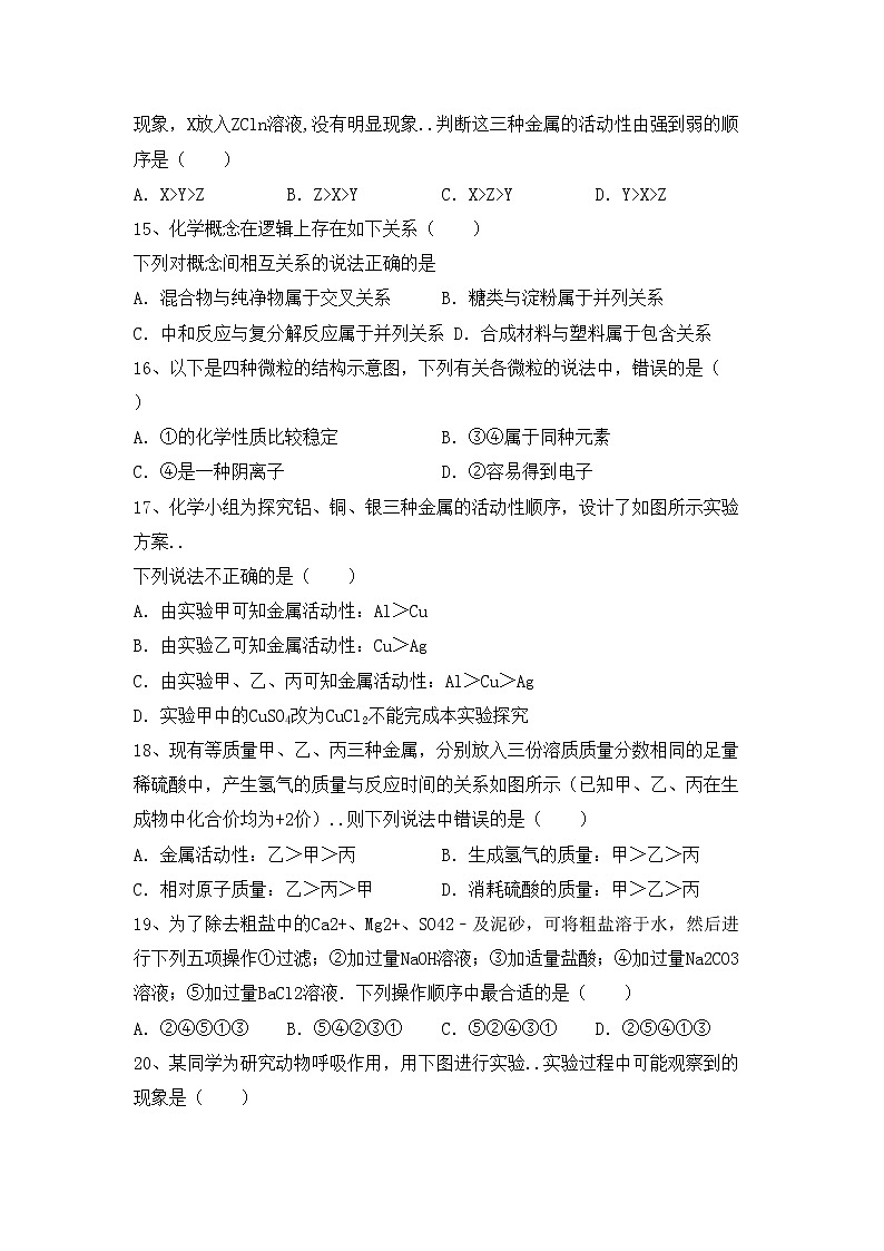 鲁教版九年级化学(上册)期中阶段测试卷及答案第3页