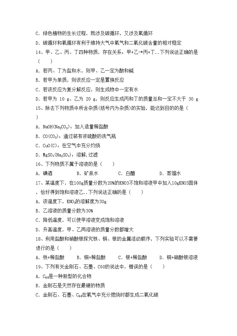 鲁教版九年级化学(上册)期中调研卷及答案第3页