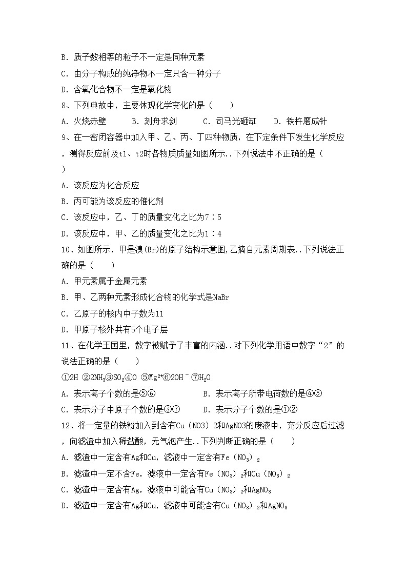 鲁教版九年级化学上册期中考试一练习题第2页