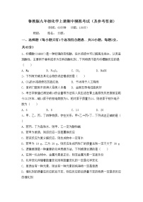 鲁教版九年级化学上册期中模拟考试（及参考答案)练习题