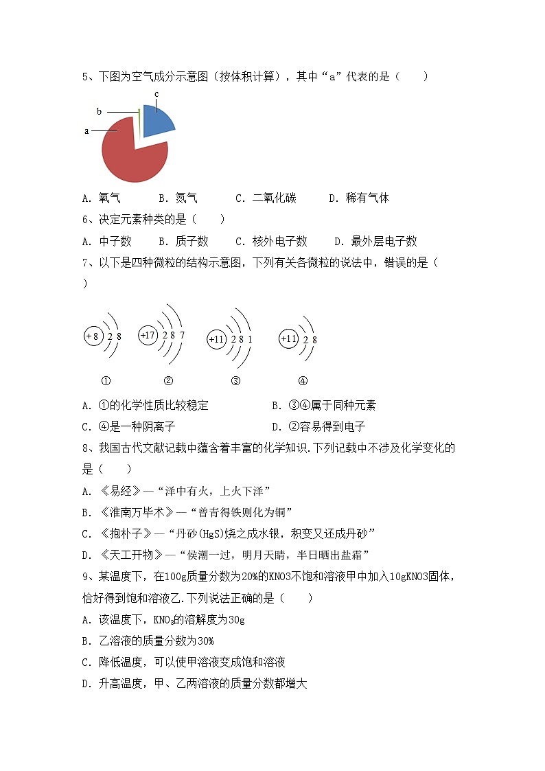 部编人教版九年级化学(上册)期中检测题及答案02