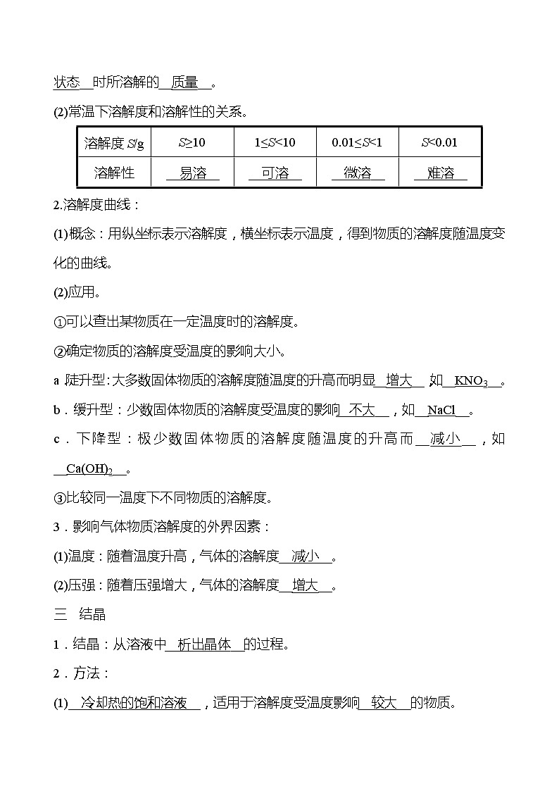 第6章 第3节 物质的溶解性 学案（教师版）—2020-2021学年九年级化学沪教版下册教案02