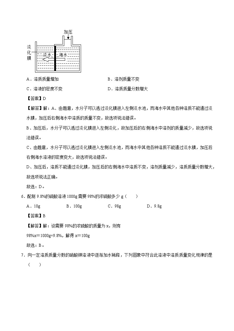 9.3  溶液的浓度 同步练习 初中化学人教版九年级下册（2022年）03