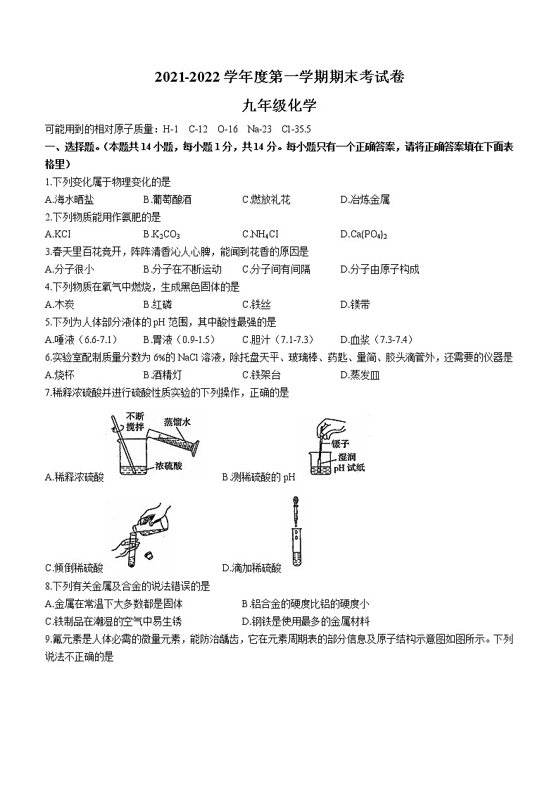 河南省周口市鹿邑县2021-2022学年九年级上学期期末化学试题（word版 含答案）01