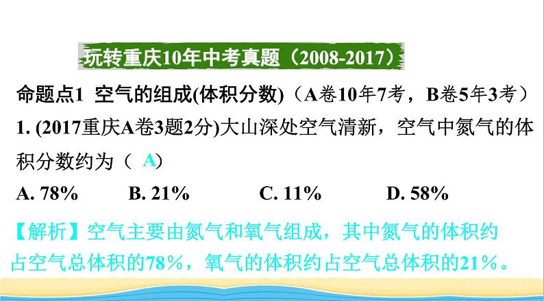 中考化学总复习一轮复习第一单元常见的物质第1讲空气氧气课件第2页