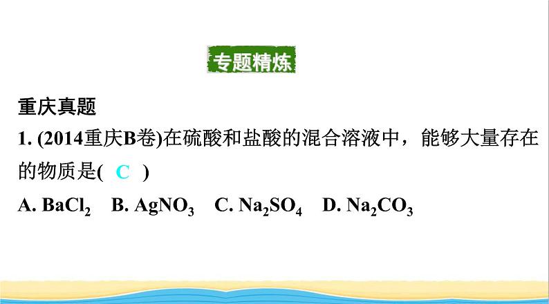 中考化学二轮复习三物质的共存检验与鉴别除杂类型一物质的共存课件07