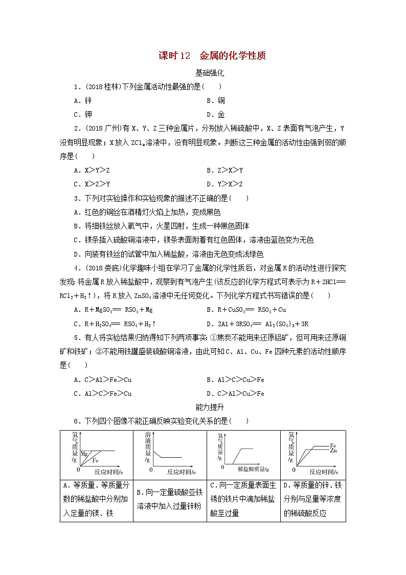 中考化学总复习第三章身边的化学物质课时12金属的化学性质优化训练第1页