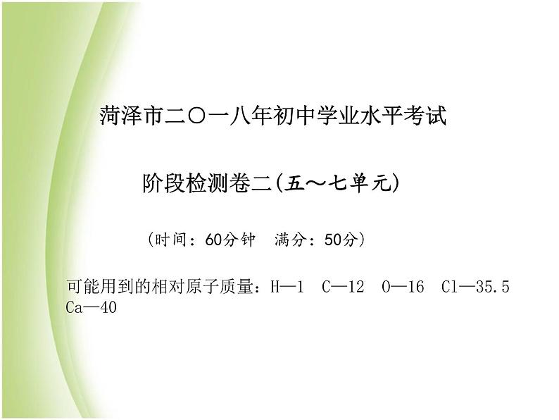 菏泽专版中考化学总复习第三部分模拟检测冲刺中考阶段检测卷二课件新人教版第2页