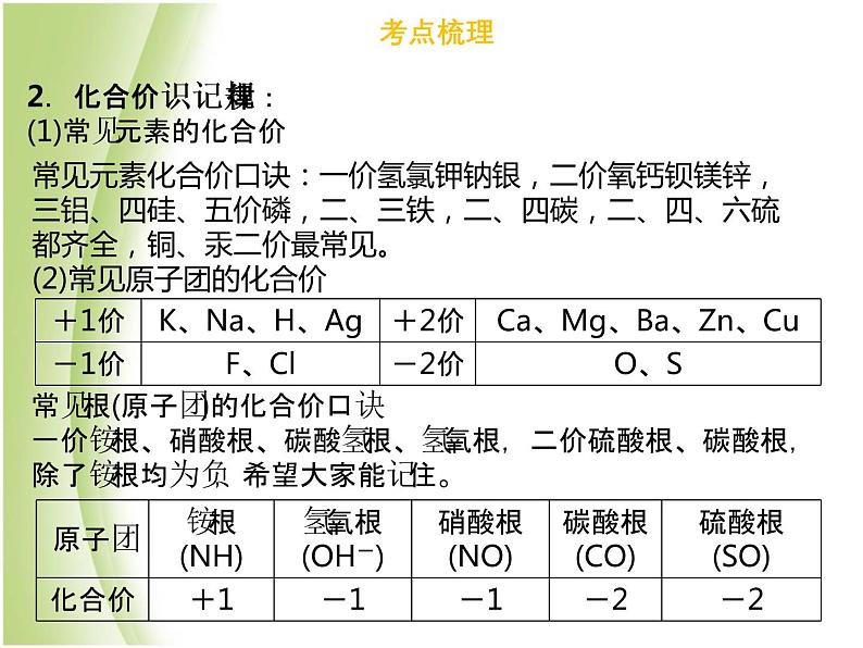 广东专版中考化学总复习第一部分物质构成的奥秘第3考点化合价和化学式课件第6页