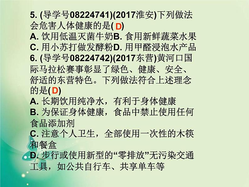 广东专版中考化学复习第四部分化学与社会发展第二节化学与生活作业课件05