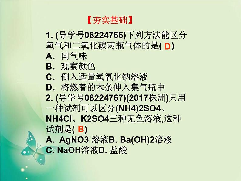 广东专版中考化学复习第五部分化学实验第三节物质的检验与鉴别作业课件02