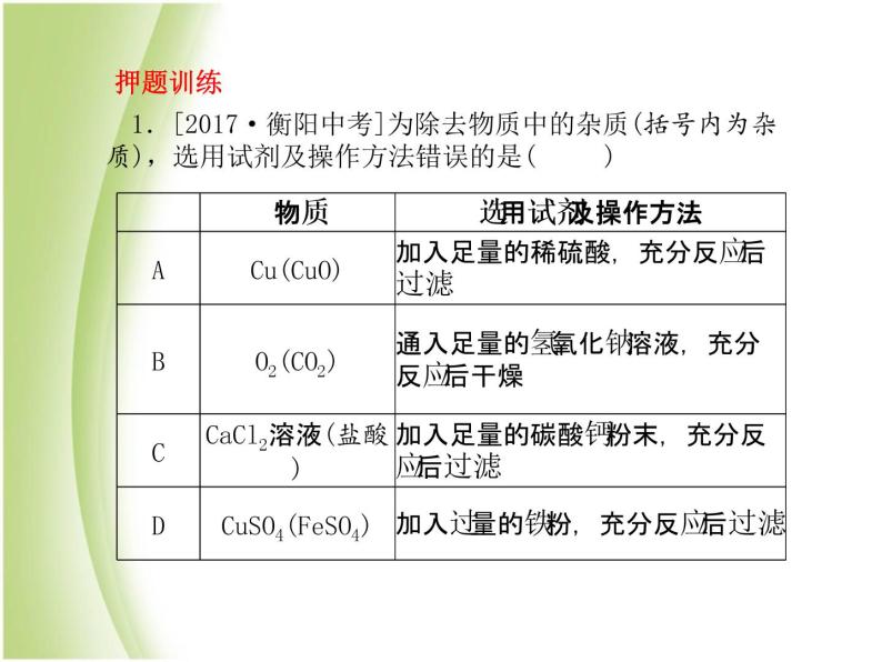 菏泽专版中考化学总复习第二部分专题复习高分保障专题3混合物的分离与除杂课件新人教版07