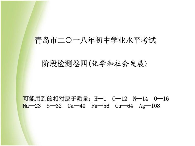 青岛专版中考化学总复习第三部分模拟检测冲刺中考阶段检测卷四课件鲁教版第2页