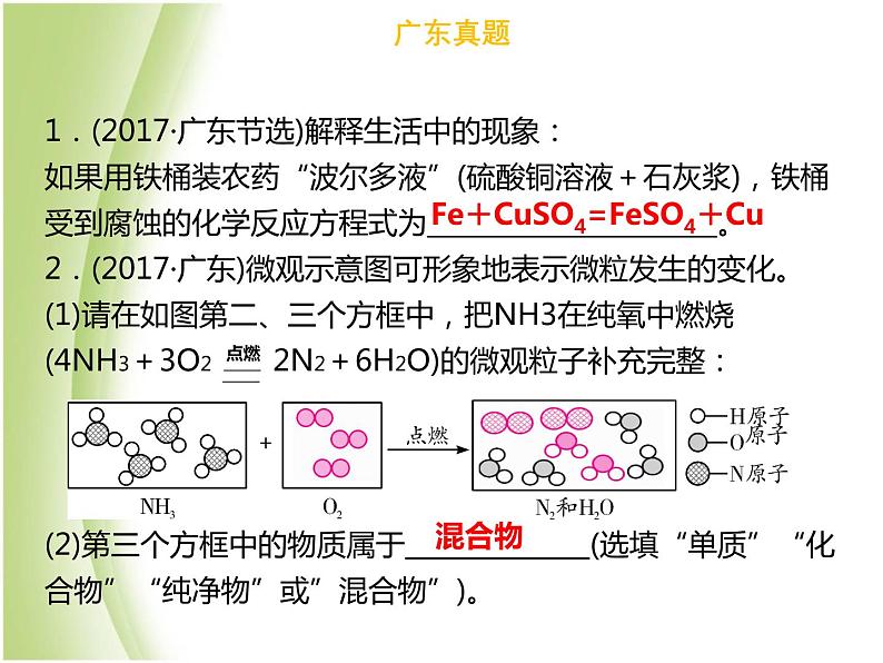 广东专版中考化学总复习第二部分物质的化学变化第6考点化学方程式及基本反应类型课件04