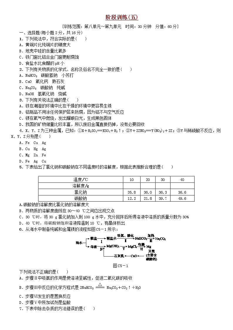 中考化学复习阶段训练五练习新版鲁教版第1页