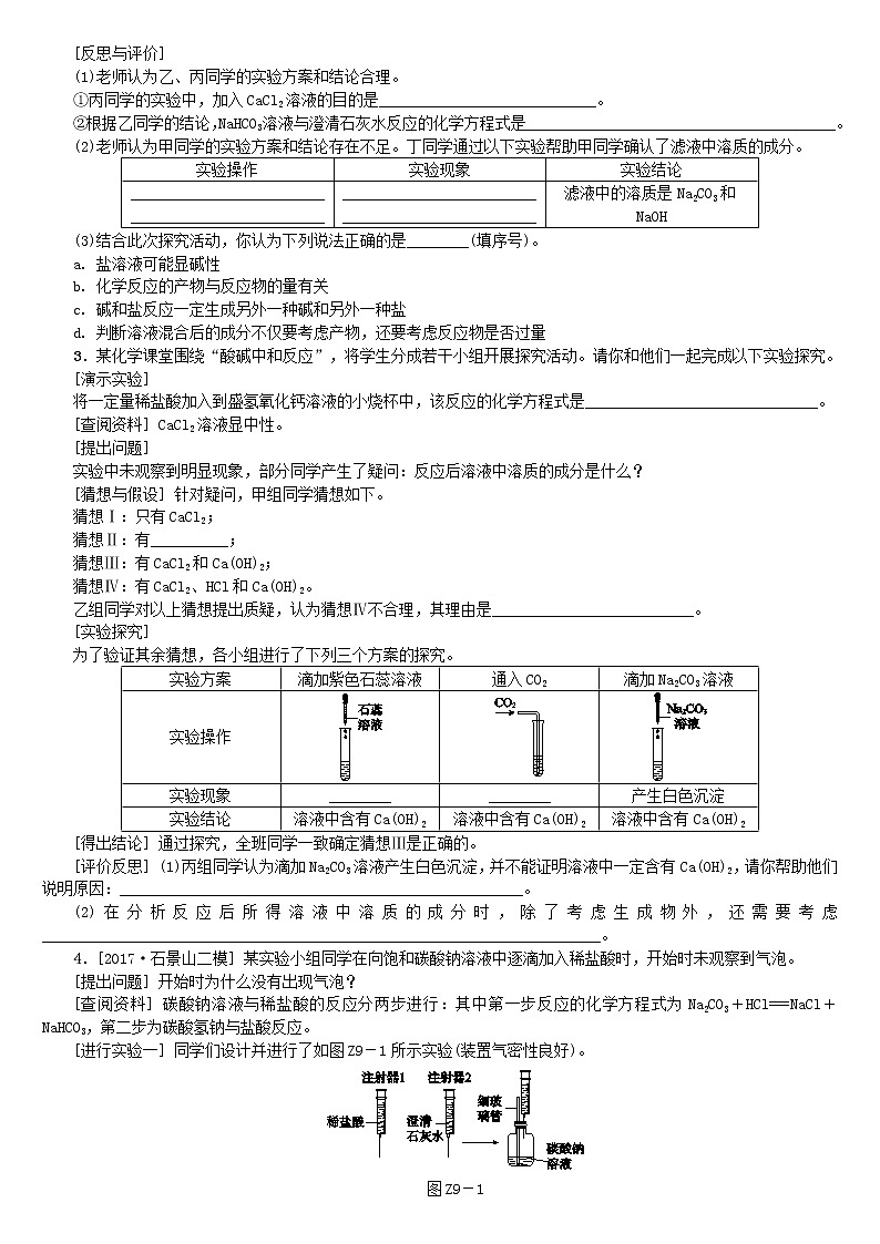 北京专版中考化学基础复习专项突破九科学探究之酸碱盐的性质练习02