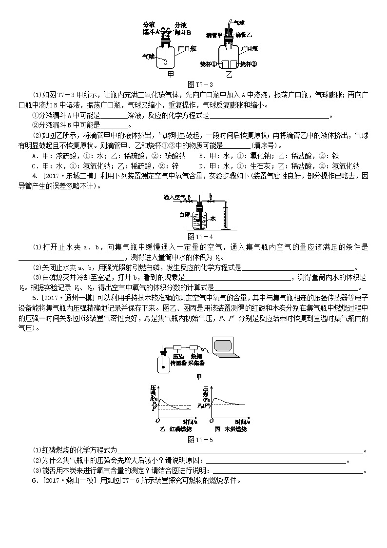 北京专版中考化学基础复习题型突破七实验原理分析练习02