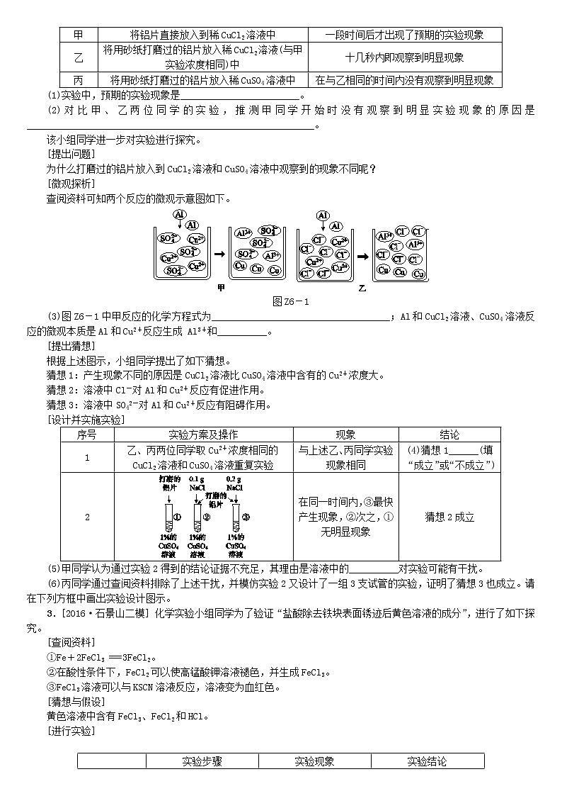 北京专版中考化学基础复习专项突破六科学探究之金属的性质练习第2页