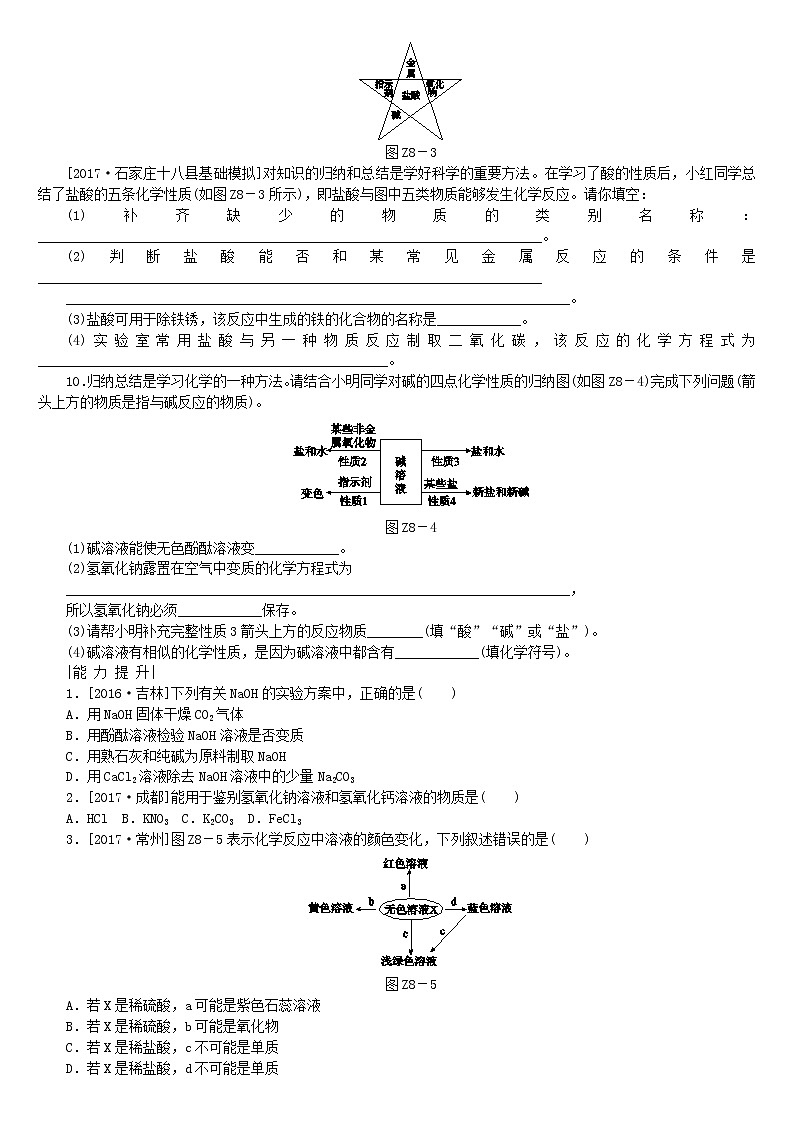 河北专版中考化学复习考题训练八常见的酸和碱第2页