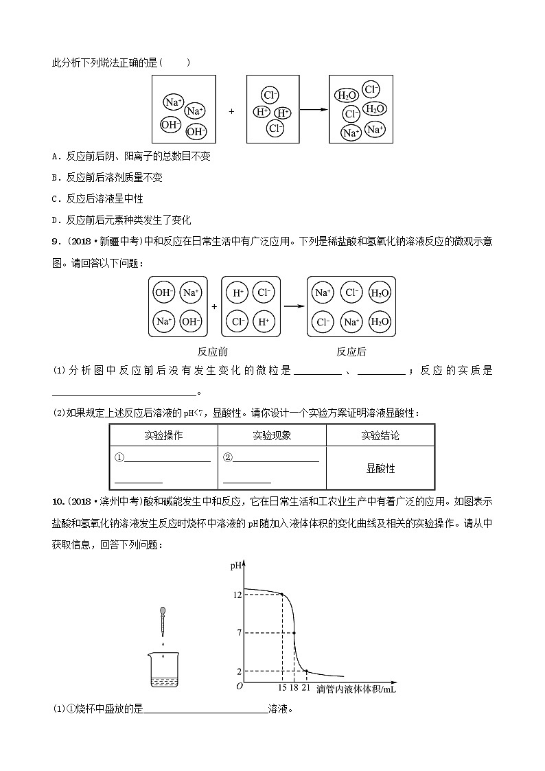 山东专版中考化学总复习第八讲常见的酸和碱第2课时溶液的酸碱性酸碱中和反应练习五四制第3页