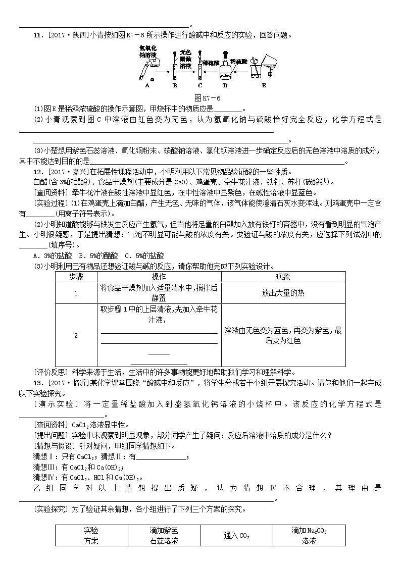 山西专版中考化学复习方案课时训练七中和反应及pH第3页
