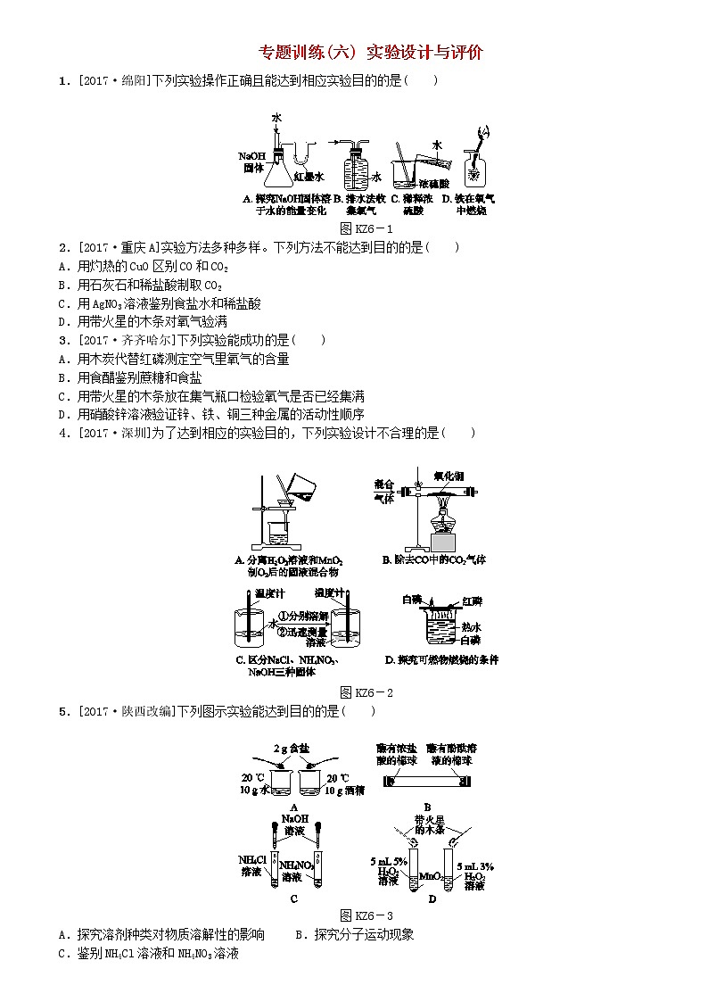 山西专版中考化学复习方案专题训练六实验设计与评价第1页