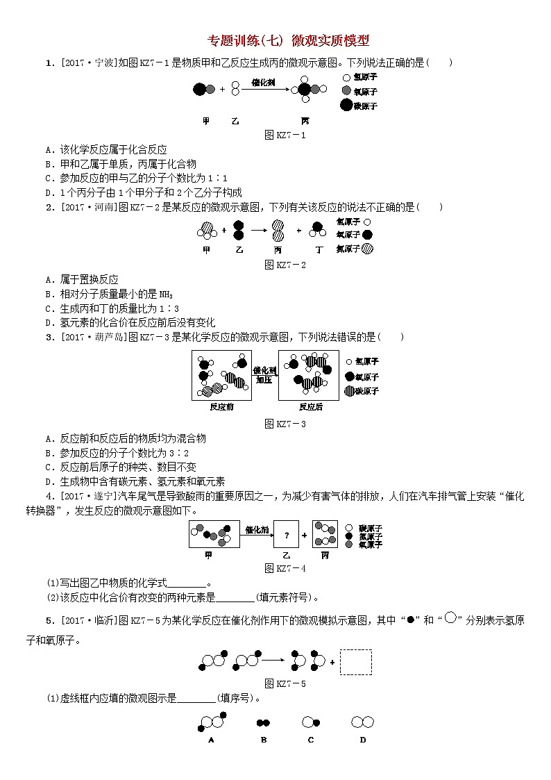 山西专版中考化学复习方案专题训练七微观实质模型第1页