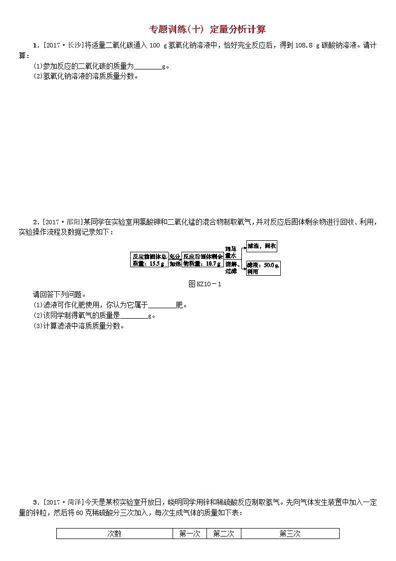 山西专版中考化学复习方案专题训练十定量分析计算01