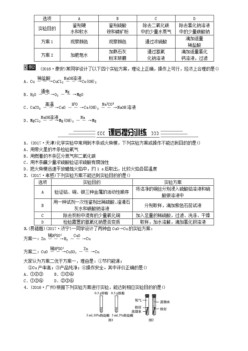 中考化学一轮复习主题五科学探究第18讲实验方案的设计与评价练习第2页