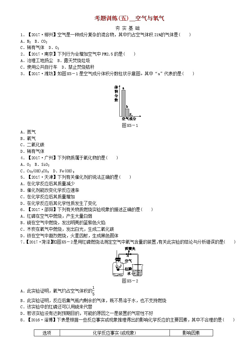中考化学复习方案考题训练五空气与氧气练习新版鲁教版01