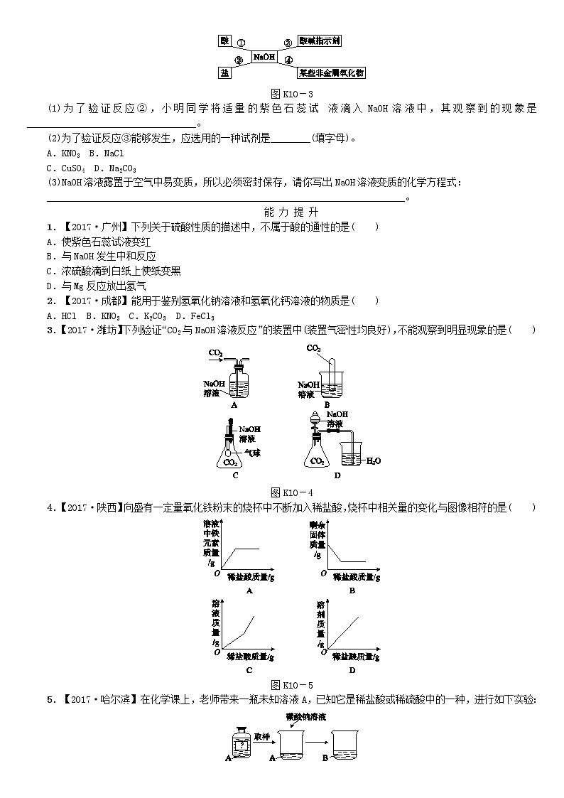 中考化学复习方案考题训练十酸和碱的性质练习新版鲁教版02