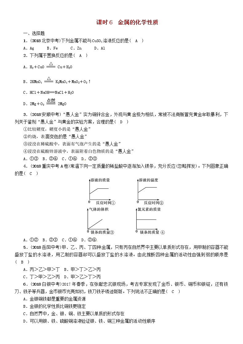 贵阳专版中考化学总复习模块1身边的化学物质课时6金属的化学性质精练习题第1页