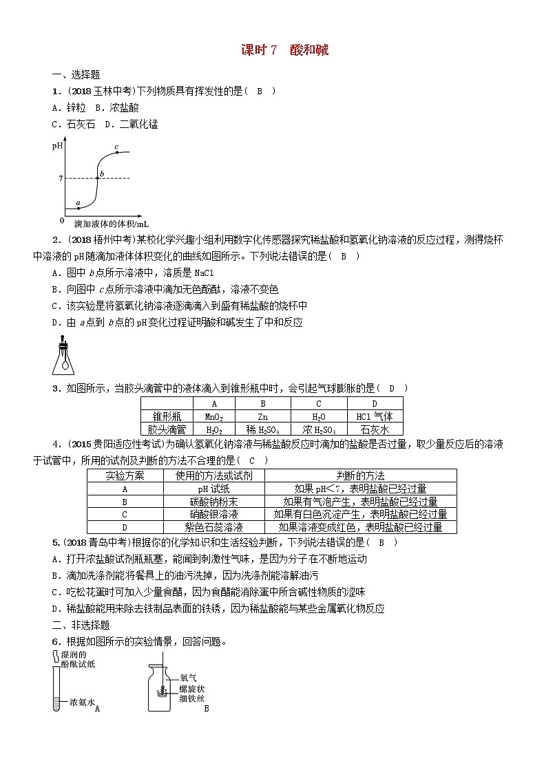 贵阳专版中考化学总复习模块1身边的化学物质课时7酸和碱精练习题第1页