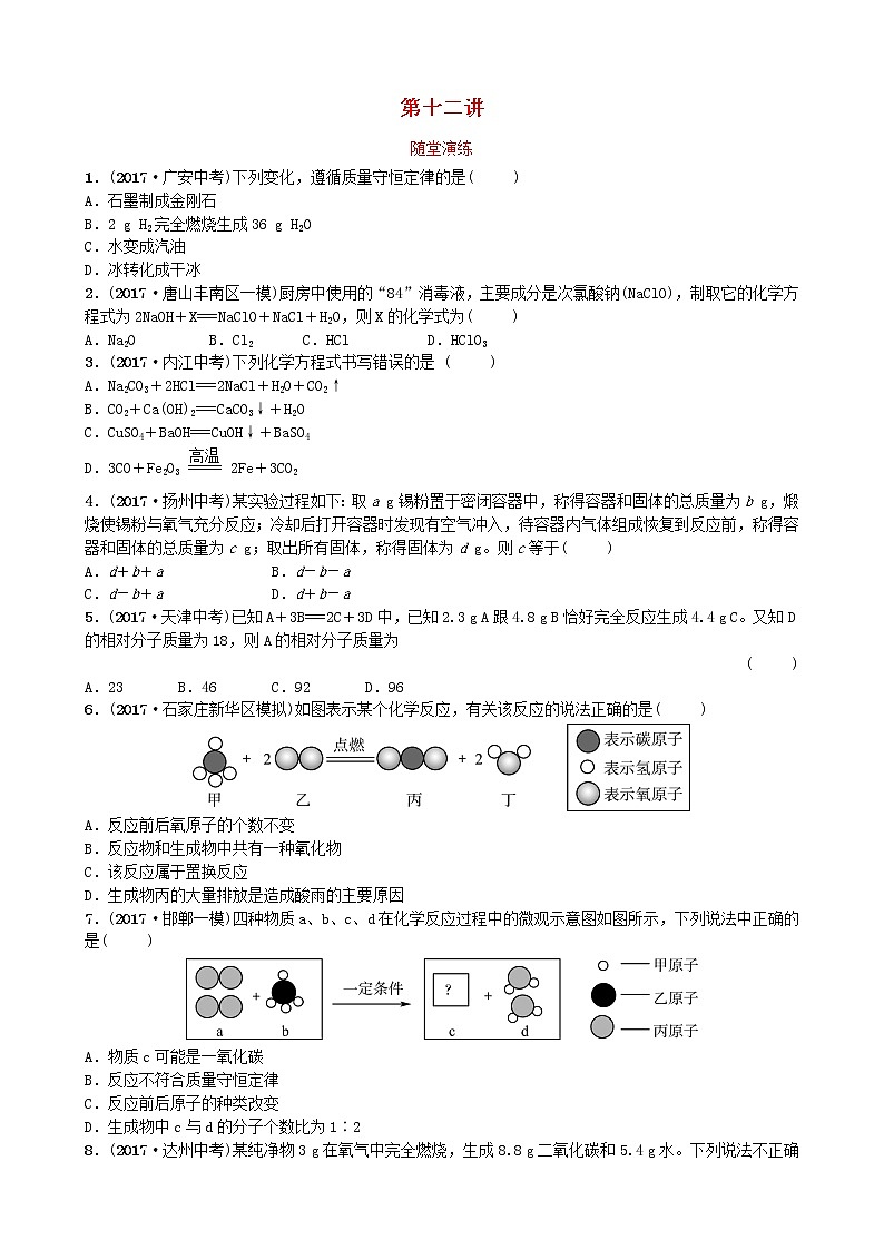 河北省中考化学复习第十二讲随堂演练练习第1页