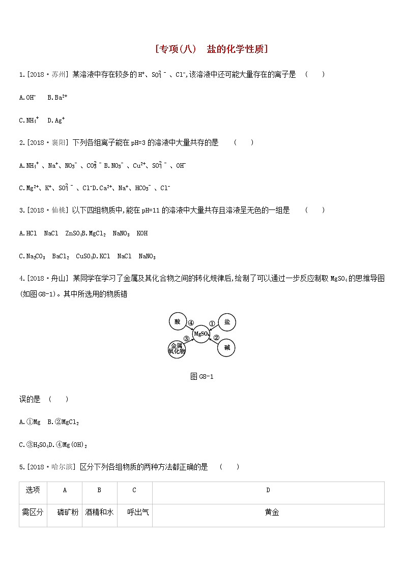 河北省中考化学复习基础过关专项八盐的化学性质练习第1页