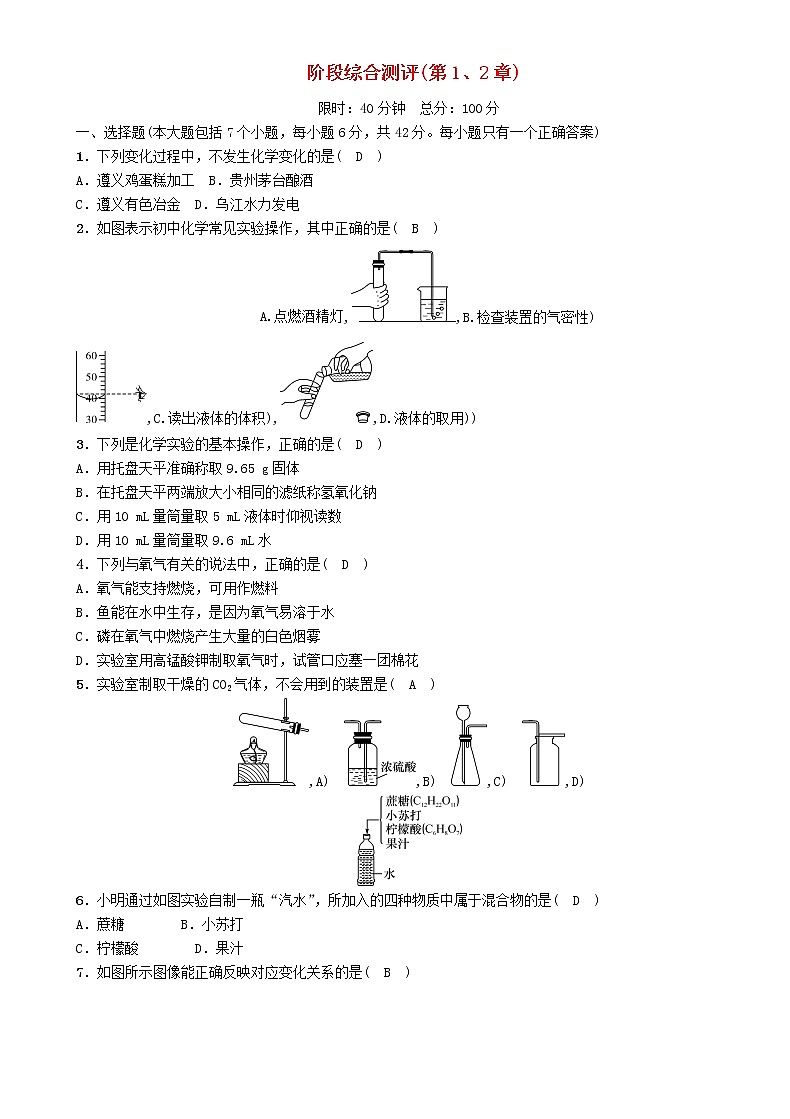 遵义专版中考化学总复习教材知识梳理阶段综合测评第12章练习01