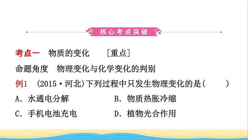 河北省中考化学一轮复习第十一讲物质的变化与性质化学反应类型课件02