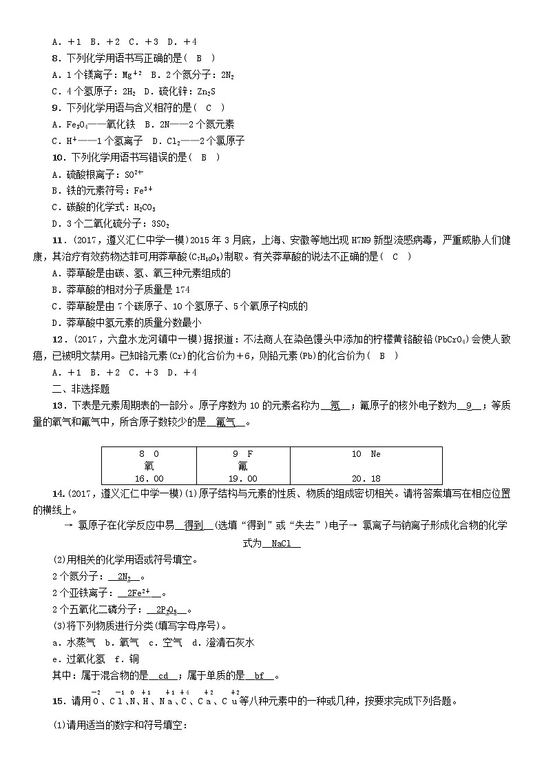 遵义专版中考化学总复习教材知识梳理化学用语专项训练练习第2页