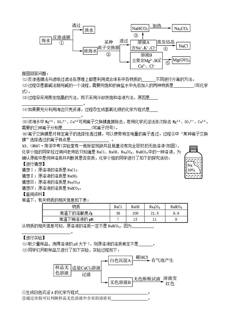淄博专版中考化学复习九第三单元海水中的化学随堂演练鲁教版03