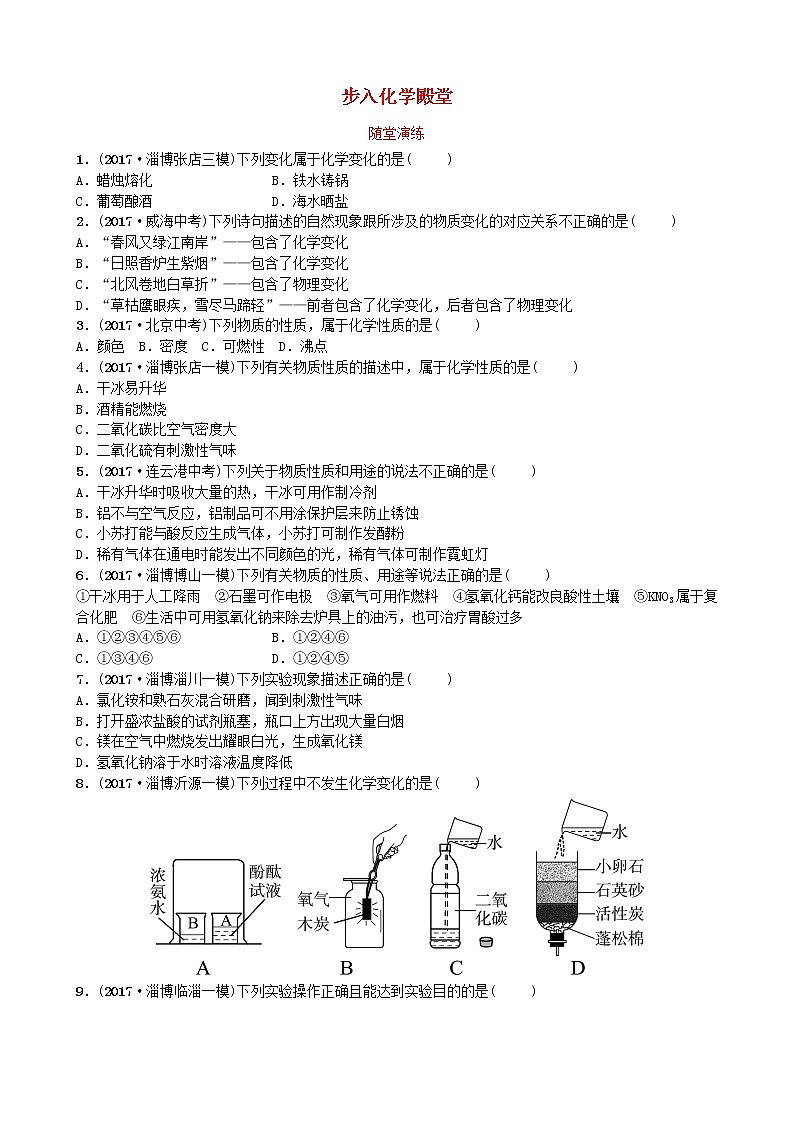 淄博专版中考化学复习八第一单元步入化学殿堂随堂演练鲁教版01