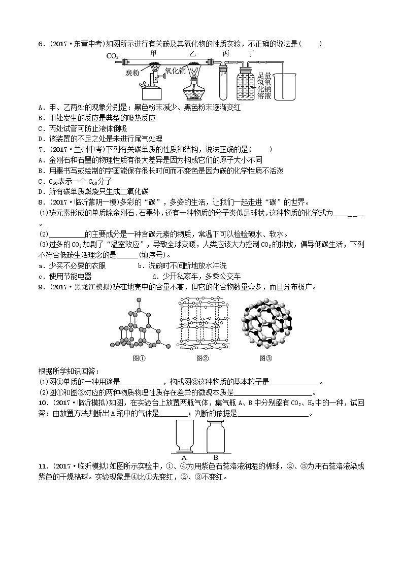 山东省临沂市中考化学复习第六单元碳和碳的氧化物随堂演练练习第2页