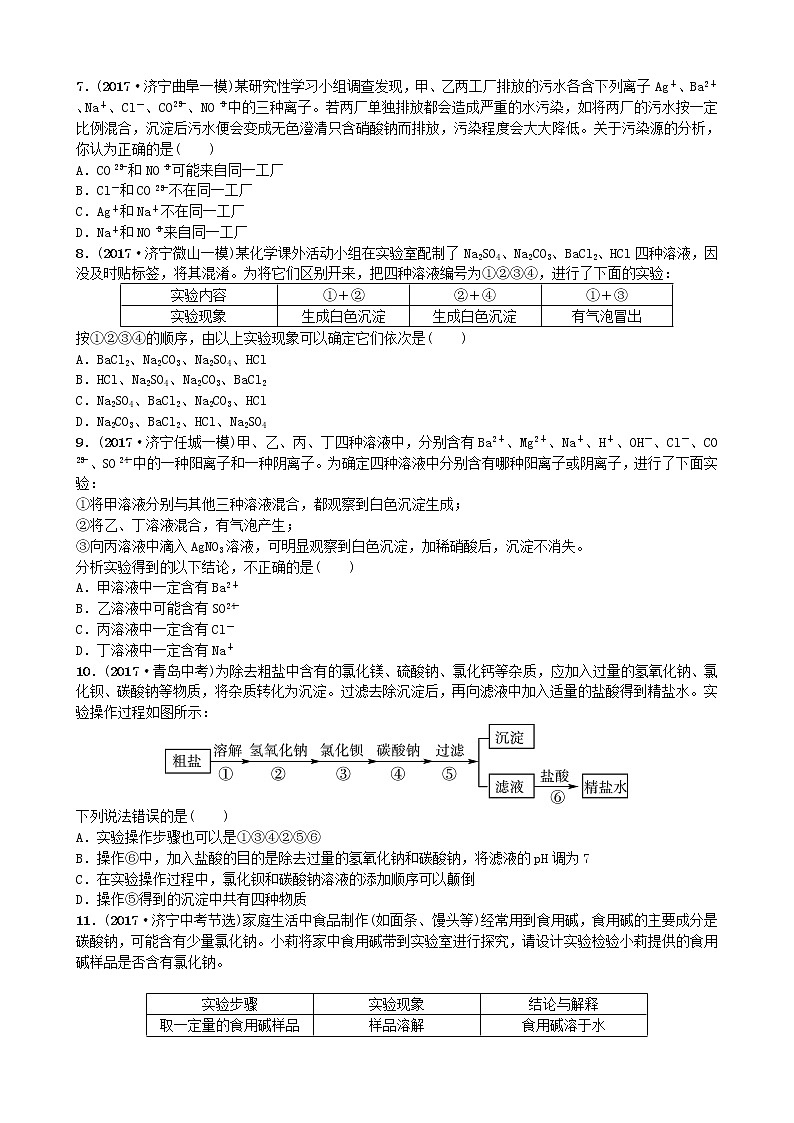 山东省济宁市中考化学复习第十一讲随堂演练练习第2页