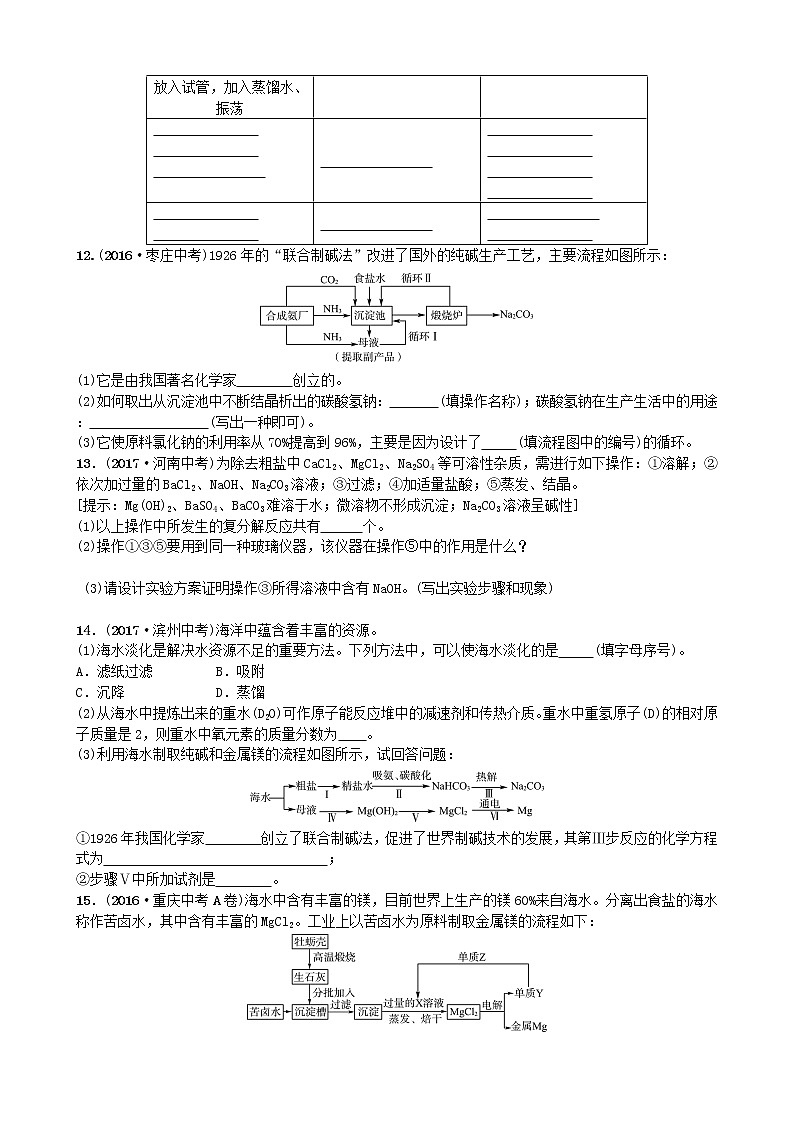 山东省济宁市中考化学复习第十一讲随堂演练练习第3页