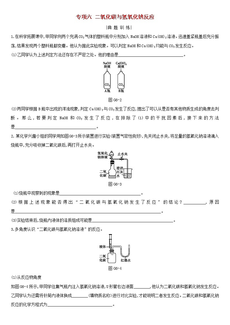 河北省中考化学复习身边的化学物质专项六二氧化碳与氢氧化钠反应练习第1页