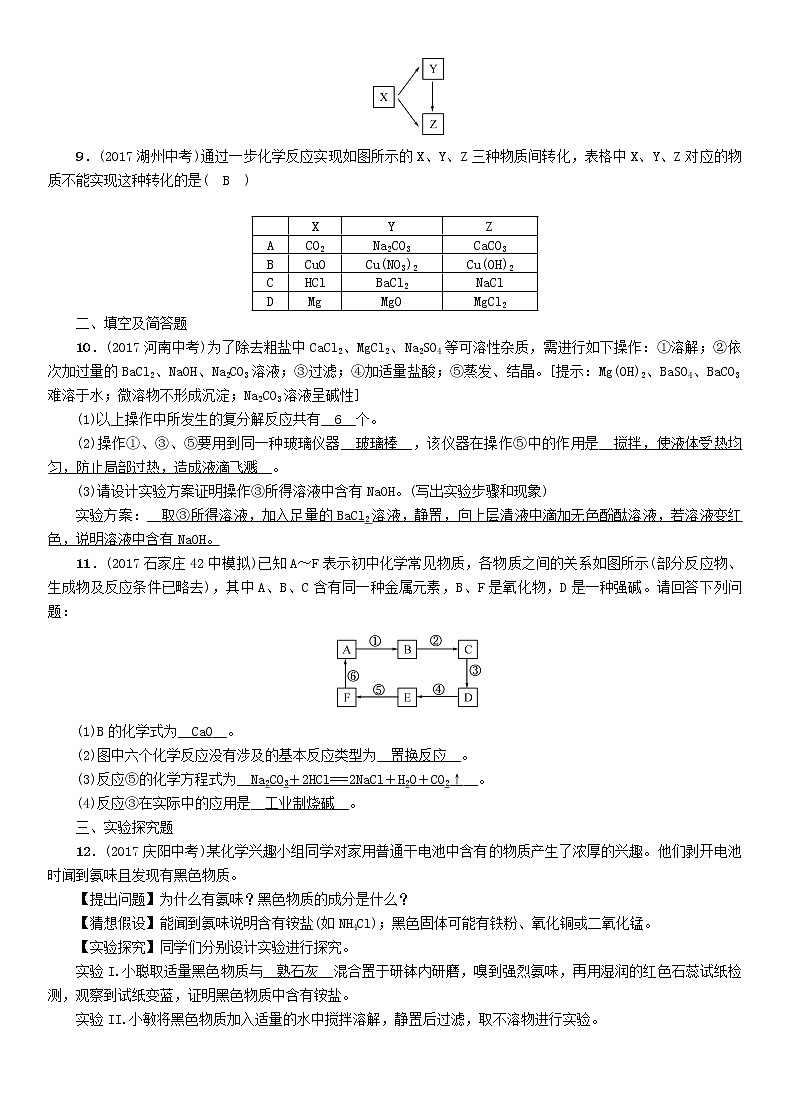 河北专版中考化学复习教材知识梳理模块一身边的化学物质课时8盐化肥练习02