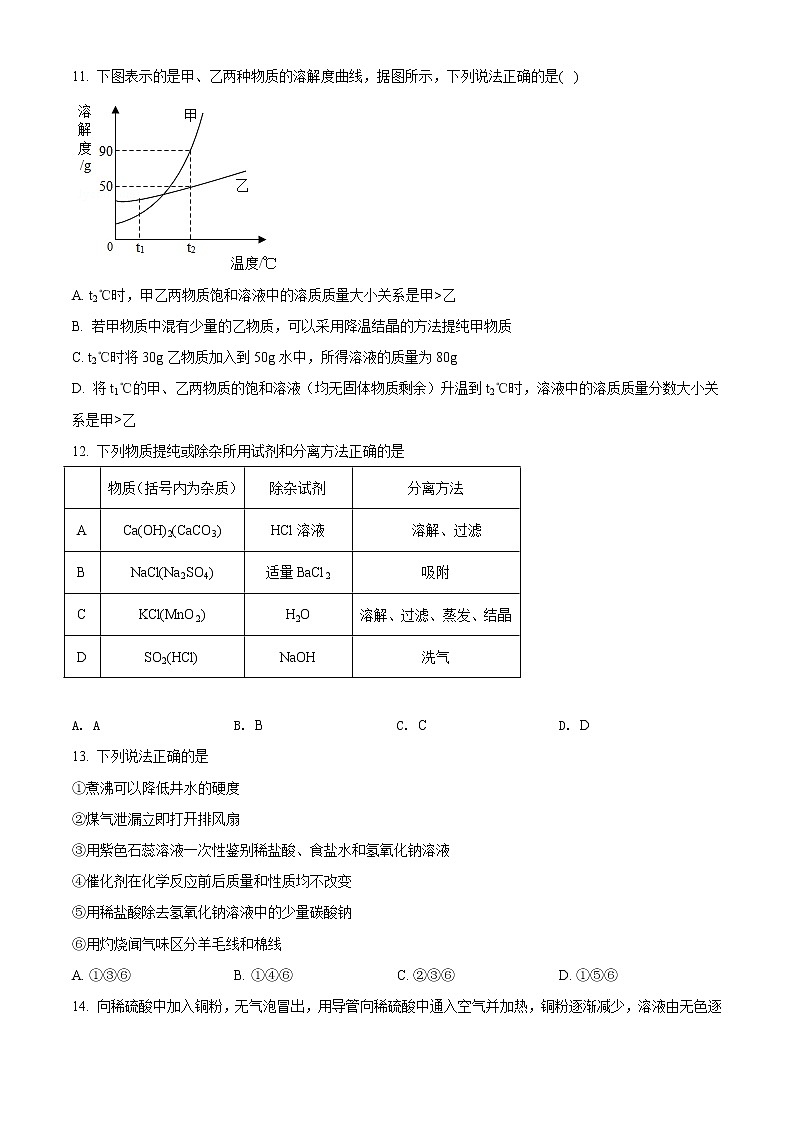 精品解析：2020年江苏省无锡市江阴市华士片中考一模化学试题（解析版+原卷版）03